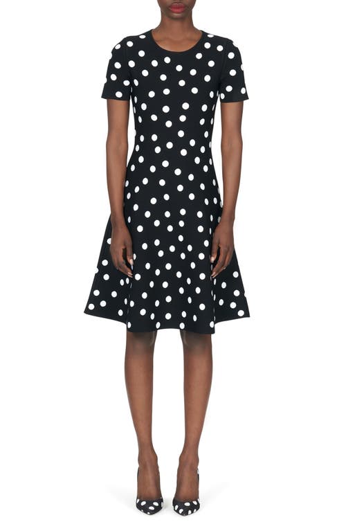 Polka Dot Knit Fit & Flare Dress in Black Multi