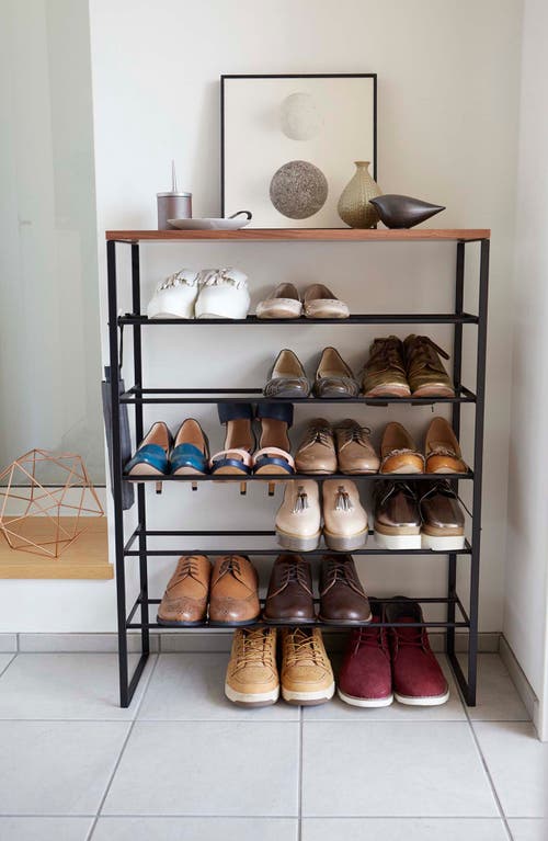 Yamazaki 6-tier Wood Top Shoe Rack In Black