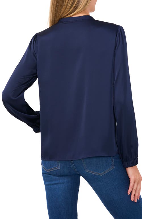 Shop Cece Pearly Button Satin Top In Classic Navy Blue