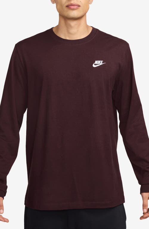 Shop Nike Sportswear Club Long Sleeve T-shirt In Burgundy Crush