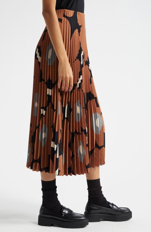 Shop Marimekko Myy Unikko Floral Pleated Midi Skirt In Brown Black Grey