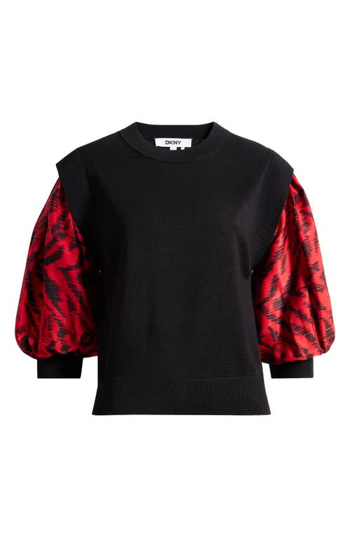 Dkny Print Sleeve Mixed Media Sweater In Black