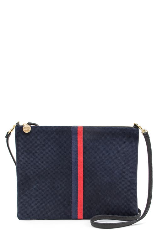 Clare V. Sac Bretelle Perforated Suede Crossbody in Navy