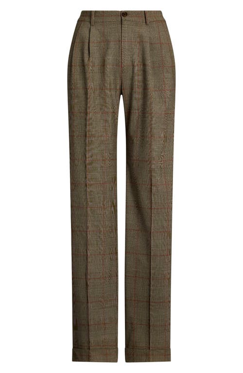 Shop Lauren Ralph Lauren Glen Check Pleated Stretch Wool Pants In Brown Multi