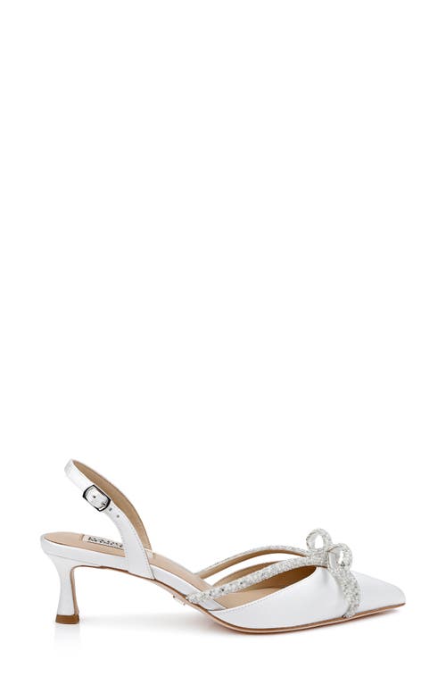 Badgley Mischka Collection Angelina Slingback Pointed Toe Kitten Heel Pump In White Satin