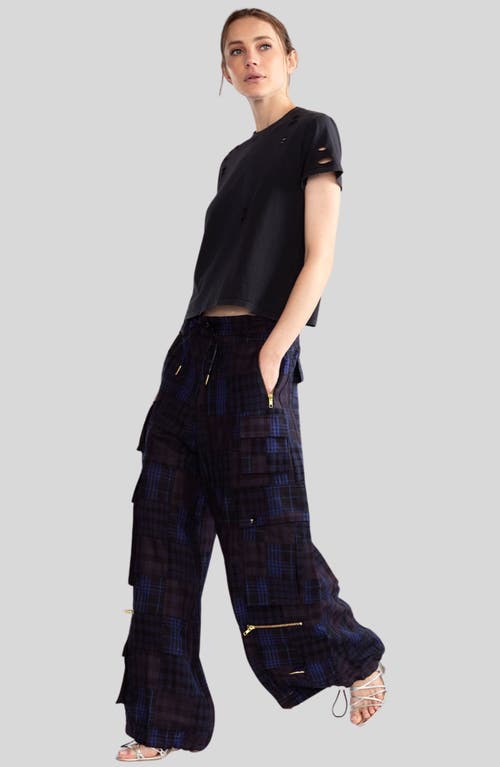 Shop Cynthia Rowley Madrid Madras Cargo Pants In Navy Multi