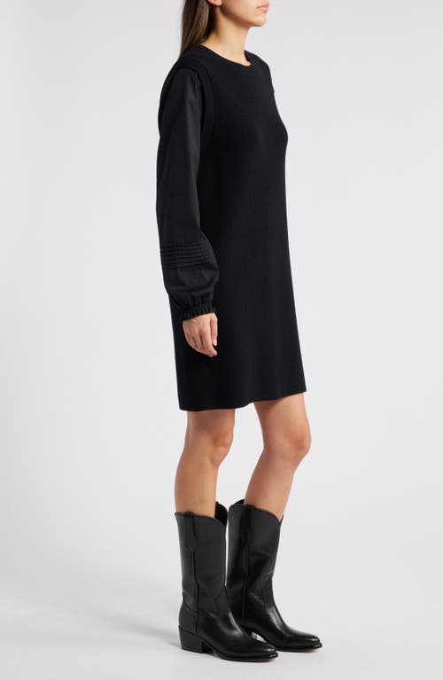 Shop Treasure & Bond Mixed Media Long Sleeve Sweater Dress In Black