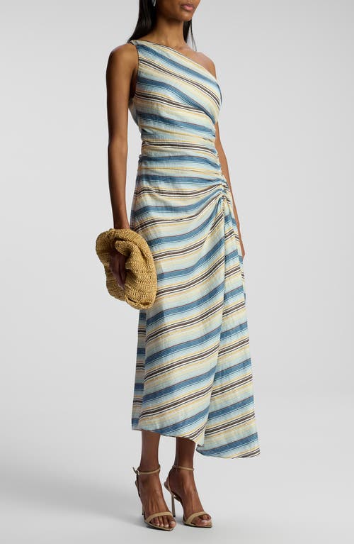 Shop A.l.c . Carolyn Stripe One-shoulder Linen Blend Dress In Isla Stripe