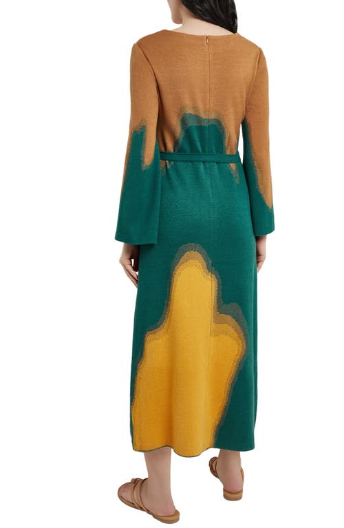 Misook Abstract Print Long Sleeve A-line Dress In Spruce Multi