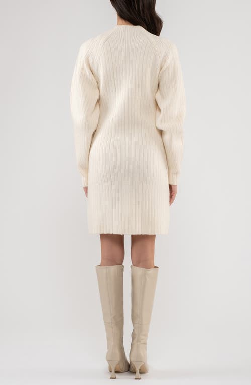 Shop August Sky Ribbed Long Sleeve Sweater Minidress In Cream