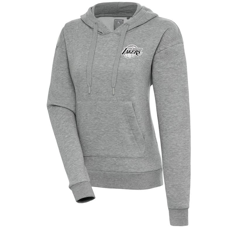Shop Antigua Heather Gray Los Angeles Lakers Brushed Metallic Victory Pullover Hoodie