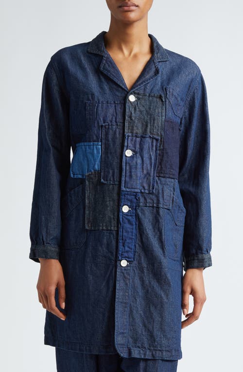 Patchwork Cotton & Linen Denim Jacket in Indigo