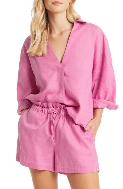 Kyotot Linen Cover-Up Shirt in Pink