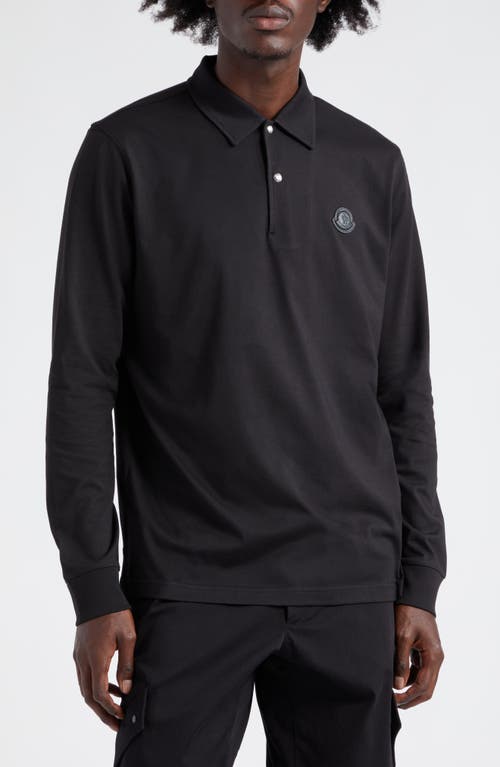 Moncler Logo Patch Long Sleeve Cotton Polo in Black at Nordstrom, Size Large