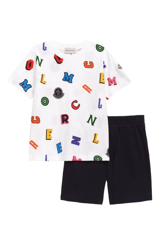 Moncler Kids' White And Navy Blue Set With Print In Multicolore