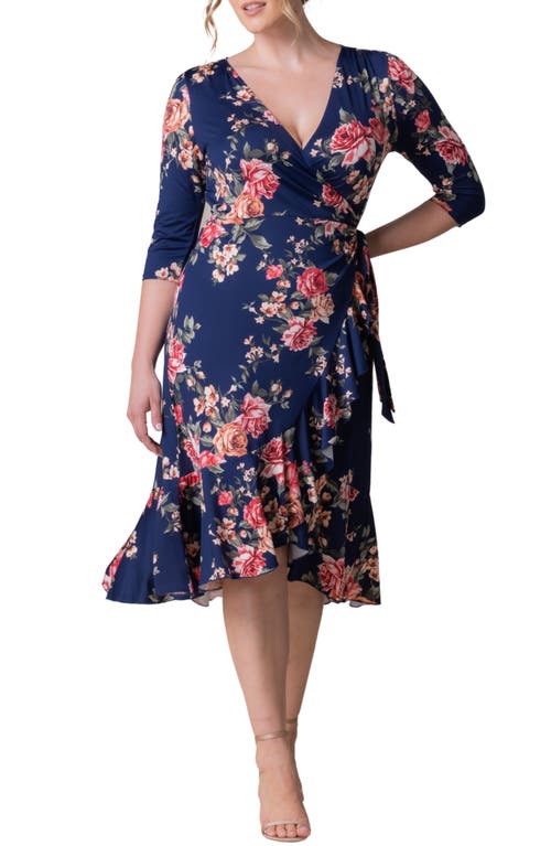 Shop Kiyonna Flirty Flounce Wrap Dress In Coming Up Roses