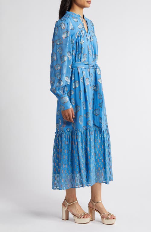 CIEBON CIEBON ERIANA METALLIC LONG SLEEVE BELTED MAXI DRESS