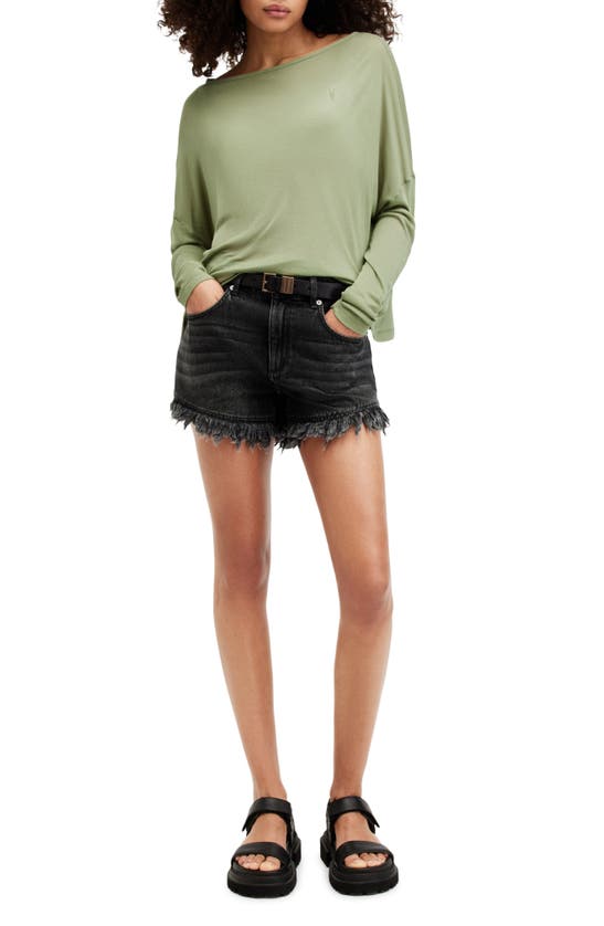 Shop Allsaints Rita Oversize Long Sleeve T-shirt In Oil Green