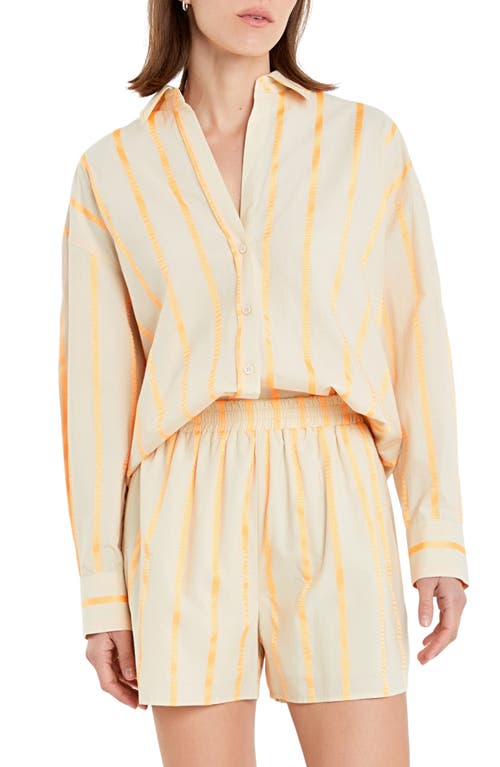 Shop English Factory Oversize Taped Stripe Long Sleeve Button-up Shirt In Beige/orange