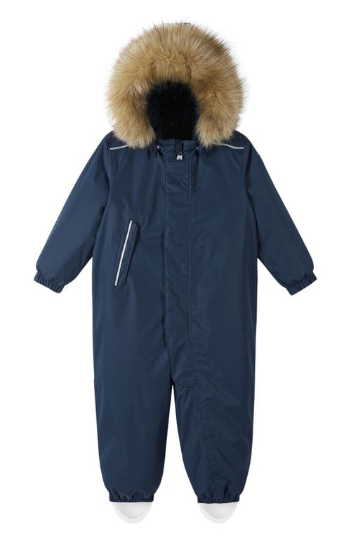 Reima tec Gotland Waterproof Insulated Snow Bib Overalls with Faux Fur Trim in Navy at Nordstrom, Size 12-18M