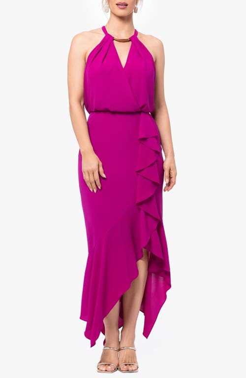 Xscape Evenings Ruffle Detail Crepe High-low Gown In Orchid