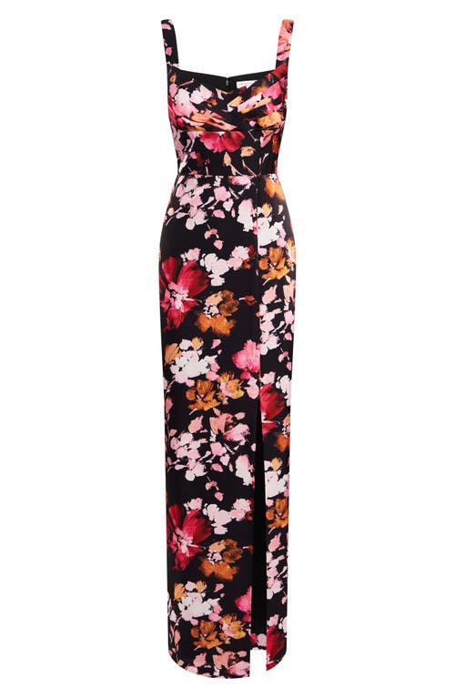 Shop Kay Unger Nicole Floral Column Dress In Saffron/black