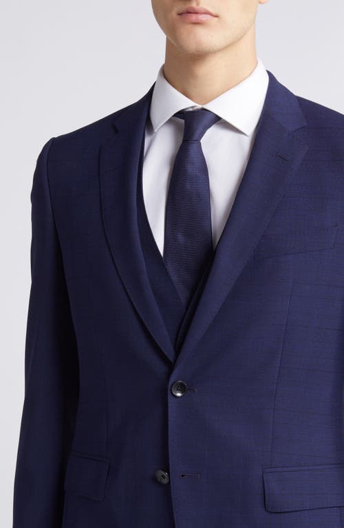 Shop Hugo Boss Boss Huge Plaid 3-piece Blue Stretch Suit In Dark Blue