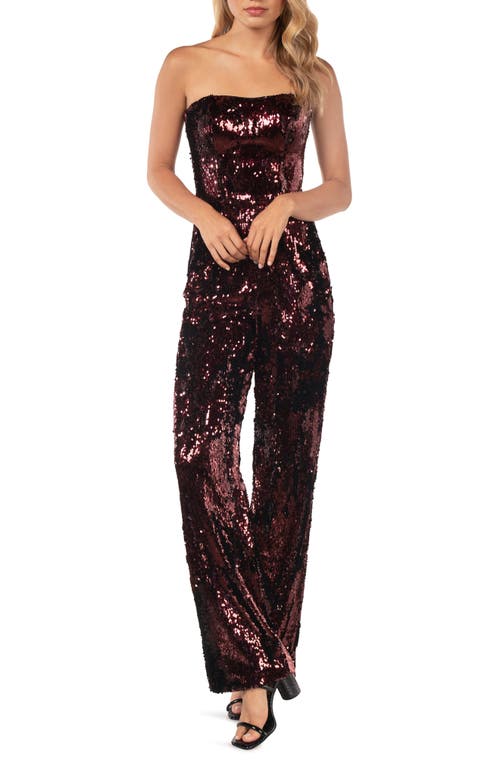 Andy Sequin Strapless Jumpsuit in Port