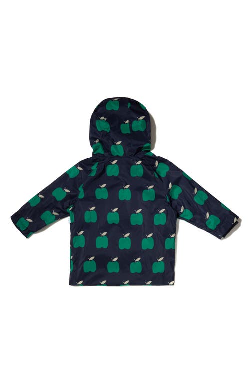 Shop Mon Coeur Kids' Apple Print Water Repellent Hooded Rain Jacket In Navy/print