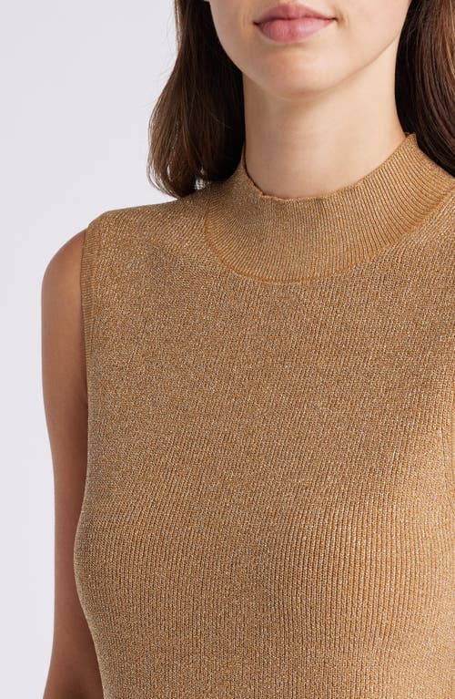 Shop Tahari Asl Metallic Sleeveless Mock Neck Sweater In Camel Gold