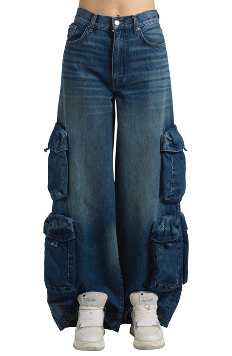 Womens Metallic Cargo Shiny Jeans High Waisted Wide Leg Baggy Jean for  Women Denim Pants, Blue B, Small : : Clothing, Shoes & Accessories