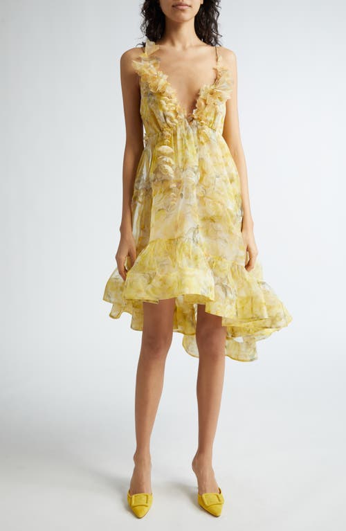 Zimmermann Harmony Floral Asymmetric Silk Organza Dress Yellow Peony at Nordstrom,