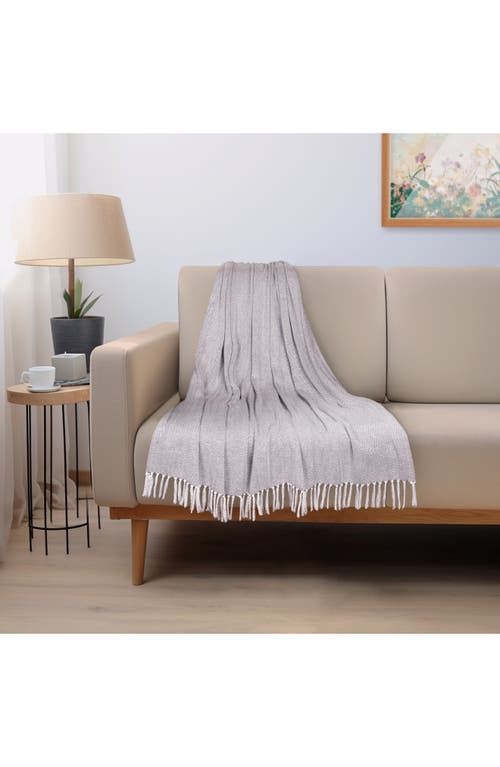 Parkland Collection Isla Herringbone Fringe Trim Throw Blanket In Gray