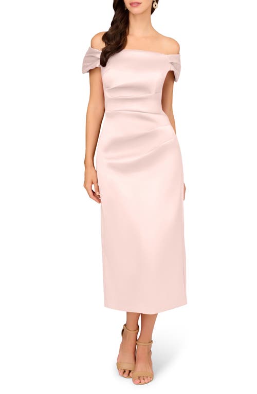 Off the Shoulder Mikado Midi Cocktail Dress in Pale Blush