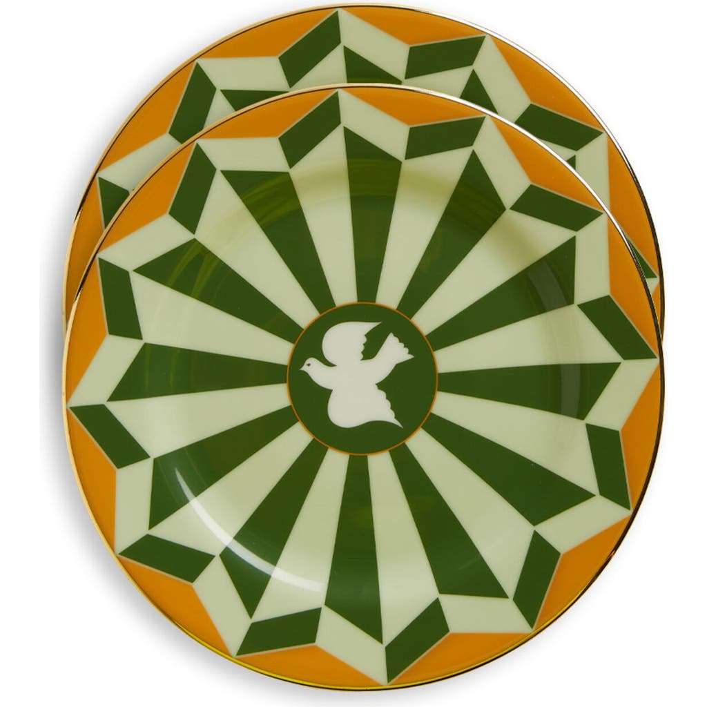 La Doublej Dessert Plates Set Of 2 Roman Dove Bosco Dark Green In Roman Dove Bosco Dark Green