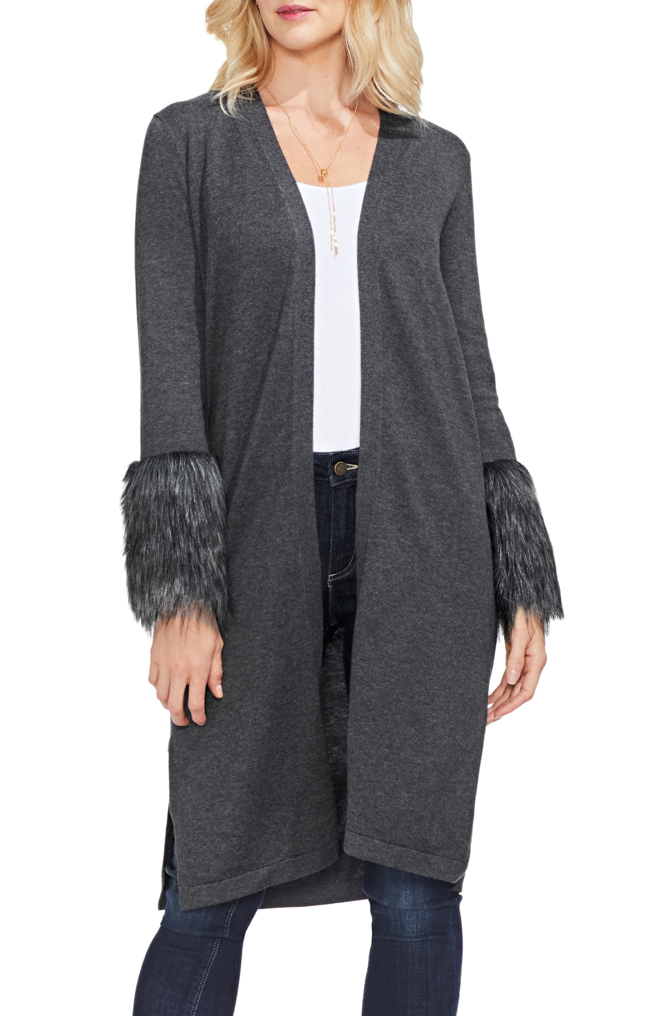 faux fur cuff cardigan