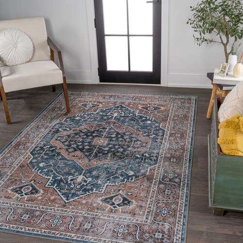 Jonathan Y Alacati Ogee Medallion Machine-washable Area Rug In Navy/brown