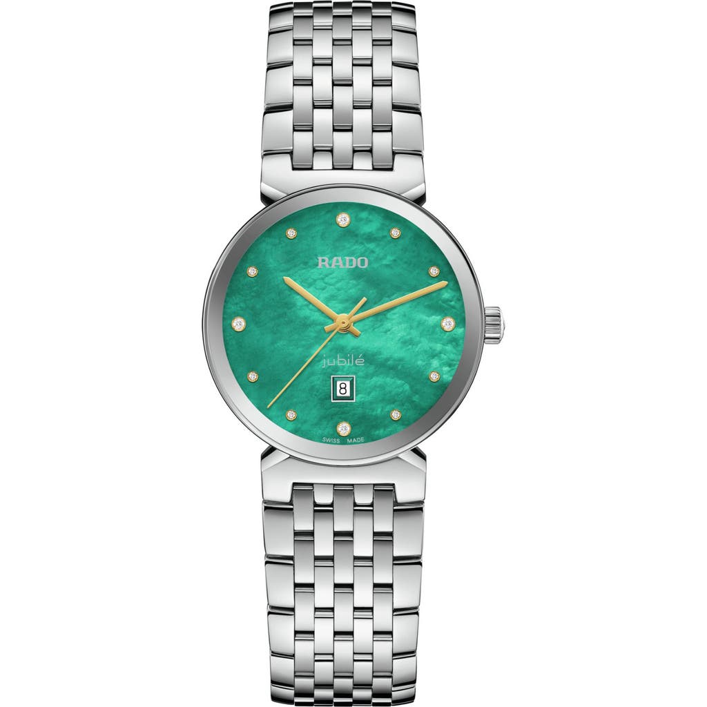 Rado Florence Diamond Bracelet Watch, 30mm In Silver/light Green