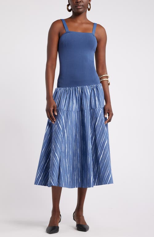 Shop Nordstrom X Harlem's Fashion Row House Of Aama Lana Mixed Media Dress In Blue Indigo Washed Stripe