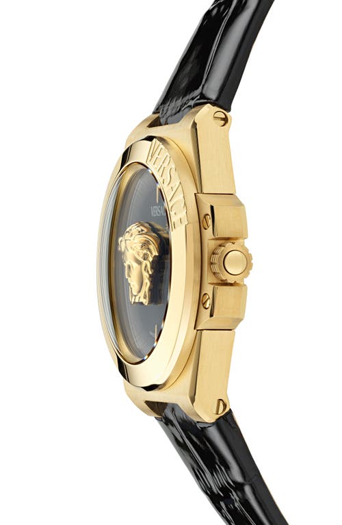 Shop Versace Hera Leather Strap Watch, 37mm In Ip Yellow Gold