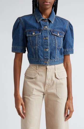 Veronica Beard Raina Short Sleeve Crop Denim Jacket Nordstrom