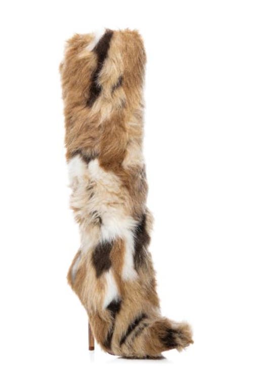 Azalea Wang Upsetter Pointed Toe Faux Fur Knee High Boot In Multi