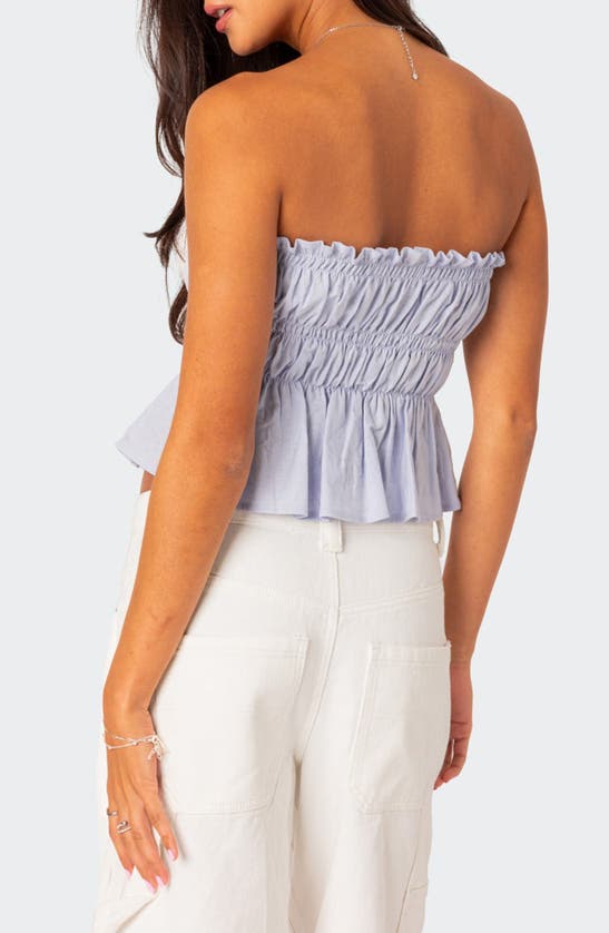 Shop Edikted Katherine Smocked Strapless Crop Top In Light-blue