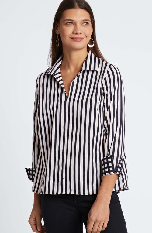 Shop Foxcroft Agnes Stripe Long Sleeve Cotton Sateen Shirt In Silver Birch Stripe