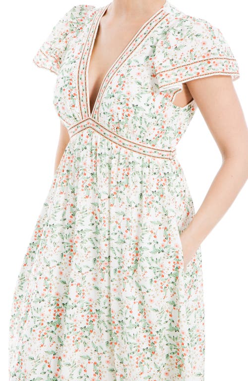Shop Max Studio Floral Flutter Sleeve Maxi Dress In Cream