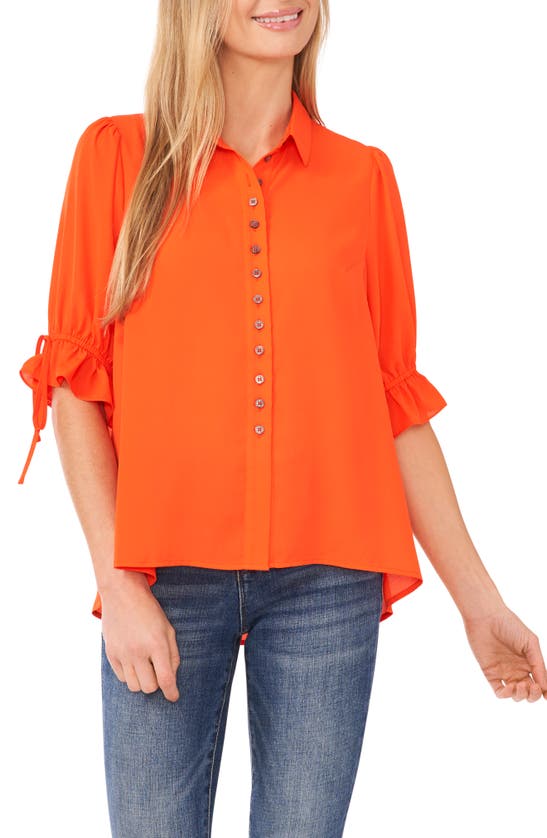 Cece Georgette Button-up Shirt In Orange