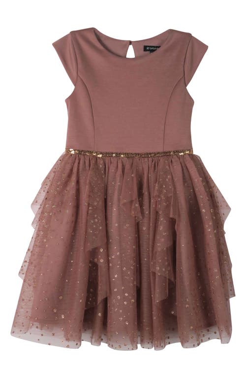 Shop Zunie Kids' Glitter Mesh Cascade Party Dress In Mocha Rose Gold