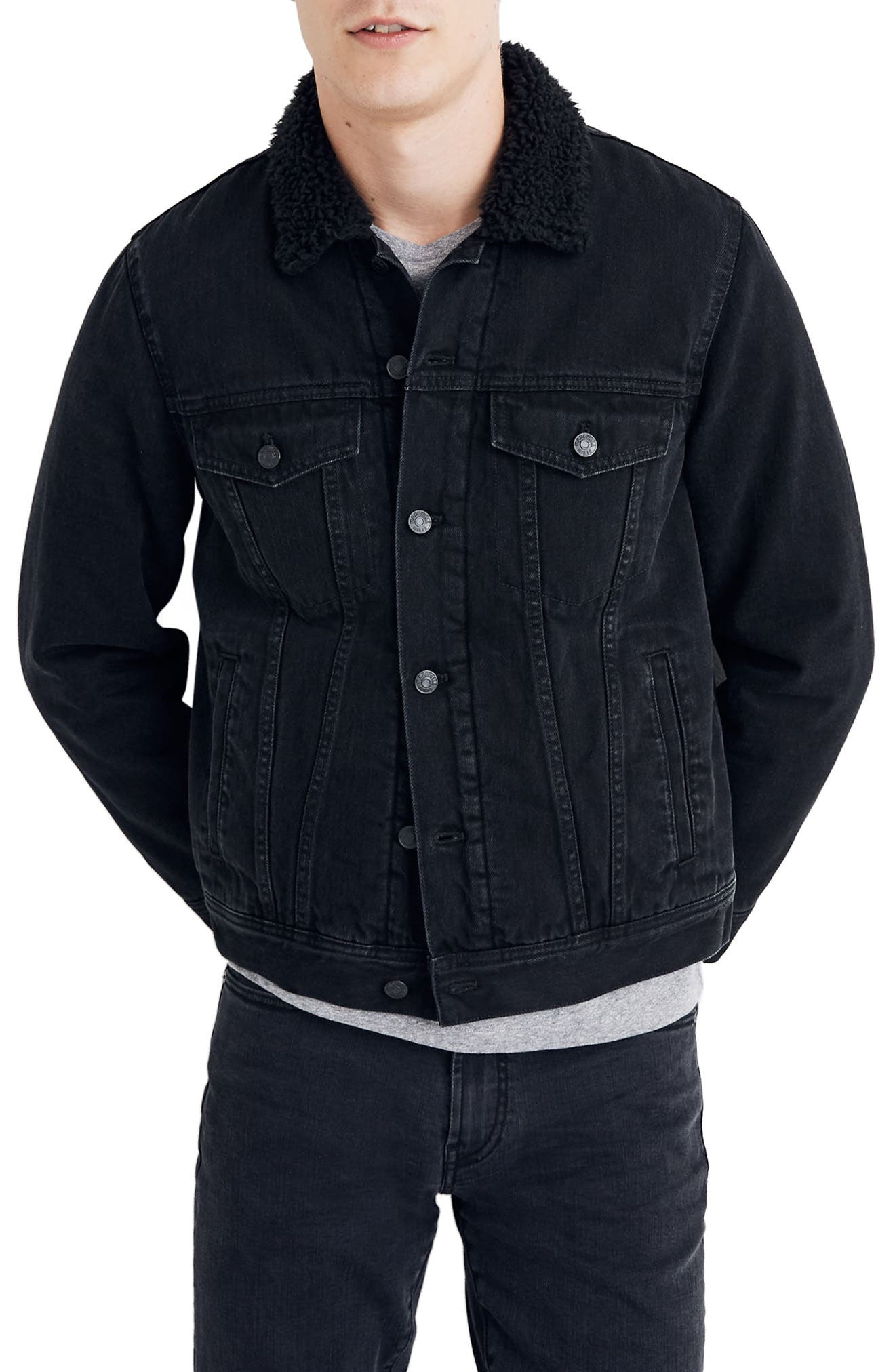 shearling black denim jacket