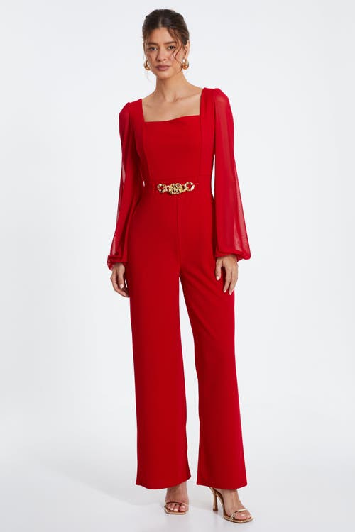 Quiz Scuba Crepe Chiffon Sleeve Jumpsuit In Red