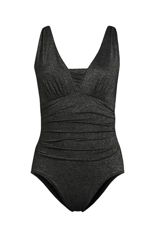 Shop Lands' End Slendersuit Grecian Tummy Control One Piece Swimsuit In Black Shine